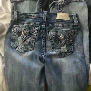 Miss Me Blue Boot Cut Jeans with Decorative Back